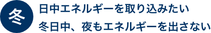 冬、日中エネルギーを取り込みたい 冬日中、夜もエネルギーを出さない